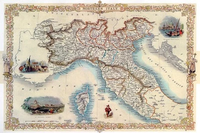 1800s MAP NORTHERN ITALY VENETO EMILIA ROMAGNA LIGURIA TRINTINO POSTER REPRO - Image 1 of 3