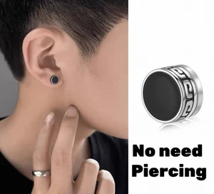 Men Lady Fake MAGNETIC Black Clip On Round NO Piercing ear Hole stud Earring - Picture 1 of 18