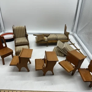 Vintage Doll House Furniture Couch And Lounger With Footstool 4 School Desks - Picture 1 of 8