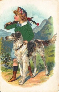 Cartolina bambina scozzese con cappotto di seta e cane - Foto 1 di 2