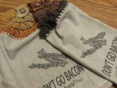 Don't Go BACON My Heart Hanging Kitchen Dish Towel Set Crochet Tops Handmade - Изображение 1 из 4