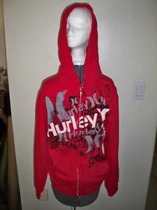 HOMBRE CHICOS HURLEY ROJO CREMALLERA LANA CON CAPUCHA LOGOTIPOS ESTAMPADOS NUEVOS $55 - Imagen 1 de 1