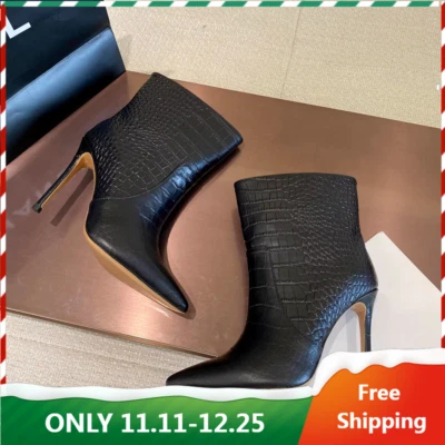 Botas cortas exquisitas de cuero genuino Paris Texas de lujo de tacón alto para mujer Foto 1 de 4