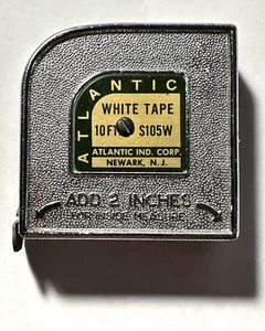 Vintage ATLANTIC IND. CORP. White Tape Measure, S105W 10 ft Newark N. J. USA, NM - Picture 1 of 7