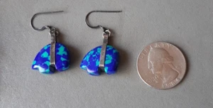 Vintage~ZUNI~ Carved ~Bear Fetish ~Azure Malachite~ Sterling Silver Earrings - Picture 1 of 3