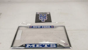 New 1 Chrome License Plate Frame & 1 Aluminum Decal Emblem MLB New York Mets - Picture 1 of 7