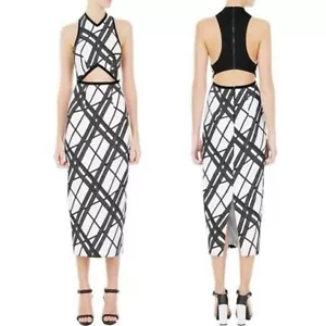Manning Cartel Midi Dress Size AU 10 US6 Geo Tastic Print Racer Back Black White - Picture 1 of 9