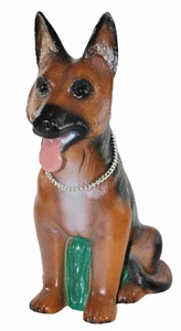 Deko Figur Tierfigur Hund Schäferhund mit Kette klein aus Kunststoff H 39 cm - Bild 1 von 6
