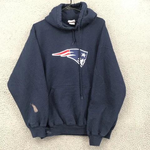 NFL Sweater Adult Large Blue Solid New England Patriots Pullover Hoodie 28585 Cover