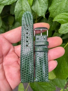 Size 22mm/20mm, Handmade Green Genuine Lizard Leather Watch Strap Band. - Picture 1 of 10