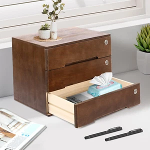 Caja de almacenamiento de escritorio de madera con cajones bloqueables, organizador de archivos de suministros de oficina - Imagen 1 de 13