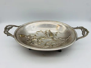 Jugendstil Henkelschale Messing versilbert Motiv Maiskolben 34cm x 20cm Höhe 8cm - Bild 1 von 5