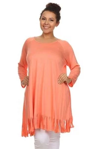 Nueva túnica para mujer talla grande manga 3/4 salmón con flecos (Top) tallas 1X 2X - Imagen 1 de 1