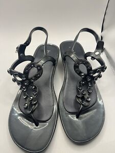 Black Heel Jelly Sandals Ladies Holster Low Wedge Size 9 Buckle Close Open Toe