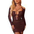 Modern And Stylish Long Sleeved Hollow Bodycon Dress With Mesh Accents