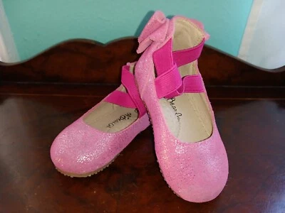 Медведь компании девочек балет туфли плоскостях розовый блестящий блестящий кожаный размер 4 EUC! - Изображение 1 из 4