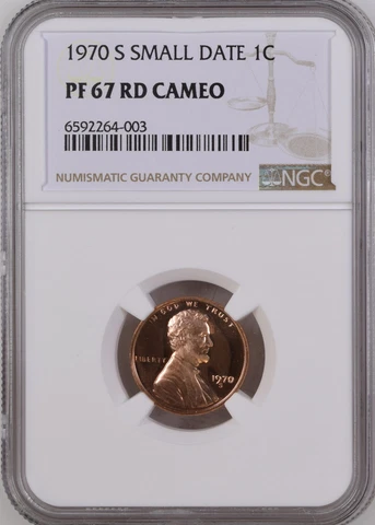 1970 s Small Date Lincoln Penny 1c NGC PF67 RD  Cameo Cover