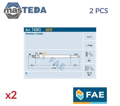 74263 ENGINE GLOW PLUGS FAE 2PCS FOR CITROËN C4 I,JUMPY,BERLINGO,DS4,C5 III - Image 1 of 4