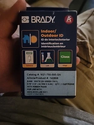 Brady M21-750-595-GN Vinyl Label Cartridge, White on Green, 1pc, FREE SHIP - Image 1 of 3