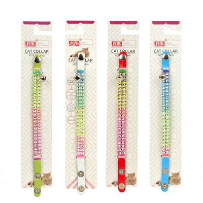 "Paquete de 4 campanas de imitación de cuero para gato gatito cuello estrás cierre a presión de 8""" Foto 1 de 4