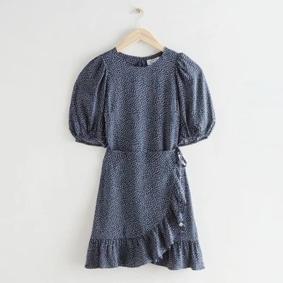 Nuevo con etiquetas & Other Stories Mini Vestido Manga Abullonada con Volantes Azul Marino y Blanco EE. UU. Talla 6 Foto 1 de 4