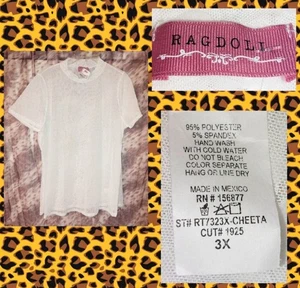 Womans/Jrs Plus Ragdoll brand White Cheetah Sheer Mesh Soft Knit Tee Sz 3X NWT - Picture 1 of 4