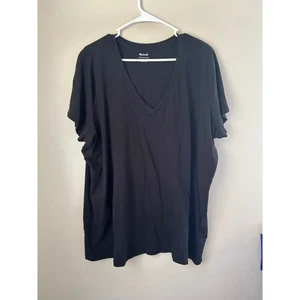 Madewell Softfade Baumwolle schwarz V-Ausschnitt T-Shirt Top Plus Größe 2X Freizeit Alltag - Bild 1 von 5