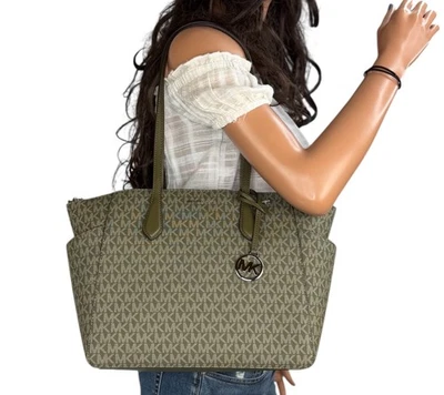 Bolso de Mano Michael Kors Marilyn Mediano Superior Cremallera Hombro MK Verde Oliva Multi Foto 1 de 4