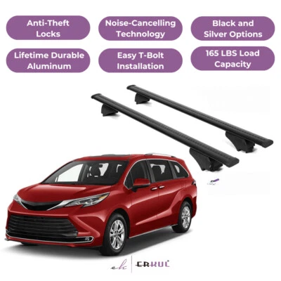 ERKUL Roof Rack Cross Bars for Toyota Sienna 2021-2025 for Raised Rails - Black - Image 1 of 4
