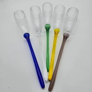 Vintage Champagne Flutes Hand Blown Glass Long Stem x 5 Large 12 inch glasses - Picture 1 of 21
