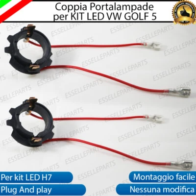 COPPIA ADATTATORI PORTALAMPADE SUPPORTI PER KIT LED H7 SPECIFICI VW GOLF 5 V - Immagine 1 di 4