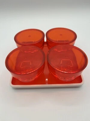 Vintage Leifheit Serving Set Tray & 4 Lucite Bowls Lids  Orange Made In Germany - Image 1 of 4