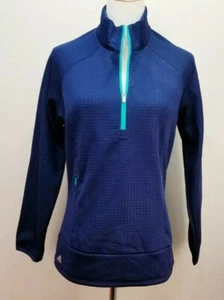 ADIDAS Golf Wind Fleece Zip Top, Womens Sz S, Blue, Long Sleeves, Pockets, NEW - Picture 1 of 12