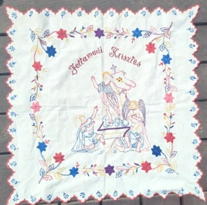 Hand embroidered Card Tablecloth Christ is Risen Foltamadt Krisztus 28" x 28" - Picture 1 of 10