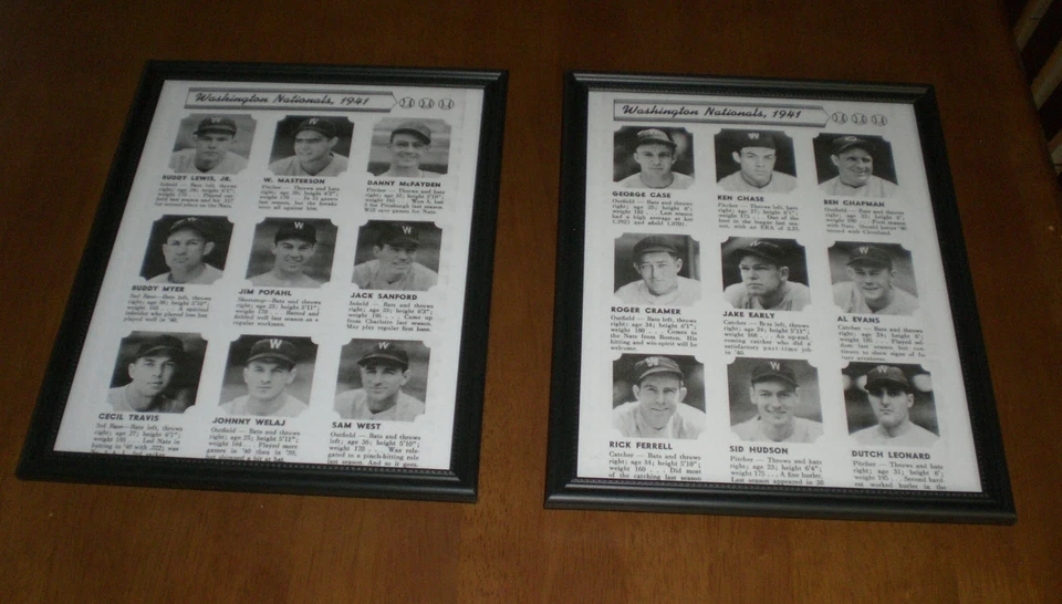 2 1941 WASHINGTON NATIONALS FRAMED ROSTER PRINTS - Image 1 of 1
