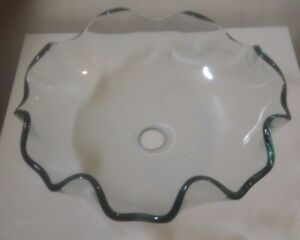 Glass basin sink WASH bowl Fluted Bathroom CLEAR + ROUND WATERFALL Tap waste UK