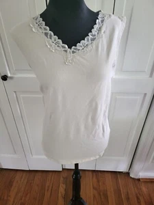 Vintage y2k Ivory Tank Top Lace Trim White Stag XXL Coquette y2k Neutral - Picture 1 of 4