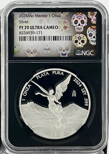 2024 Mexico Libertad 1 Oz Silver Proof NGC PF70 Sugar Skull Label Limited JR076 - Picture 1 of 4
