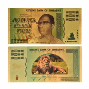 Zimbabwe 100 Decillion Gold Foil Banknote Trillion Series - Picture 1 of 7