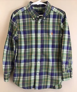 Ralph Lauren Polo Blue Green Plaid Dress Button Down Shirt Boys Size 6 Cotton - Picture 1 of 7