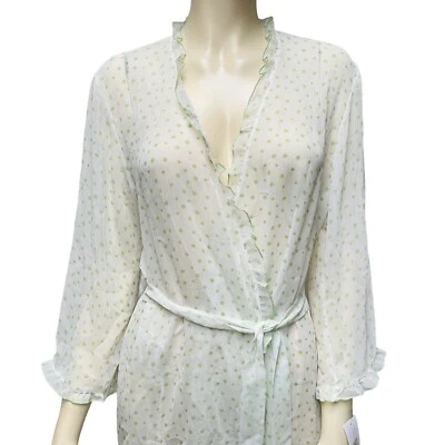 Oscar De La Renta Sheer Robe Ruffled Pink Label Green Polka Dot Size M New - Image 1 of 4