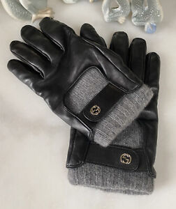 $850 Driver’s ￼GUCCI Gloves Men's Sheepskin Black x Cashmere Gray / Pristine!