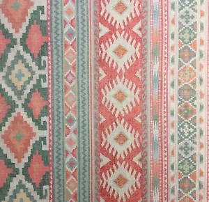 4.8 meters x COLEFAX and FOWLER "Delgado" LINEN Tribal Ikat Tomato/Sage - Picture 1 of 9