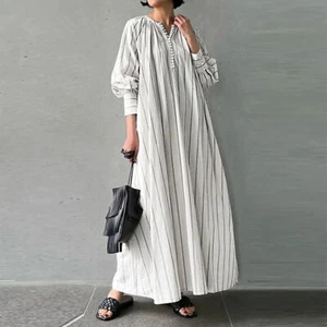 Spring Autumn Ladies Plus Size Women's Casual Loose Long sleeved Striped Dress - Picture 1 of 9