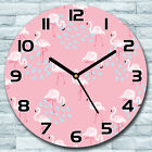 Glass Wall Clock Flamingo Animals Pastel Exotic Paradise Round Home fi 30