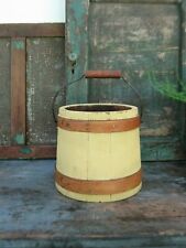 Small Primitive Antique Wood Sugar Bucket Firkin Butter Yellow Milk Paint