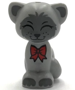 Lego New Light Bluish Gray Cat Friends Elves Sitting w/ Red Bow Part - Picture 1 of 1