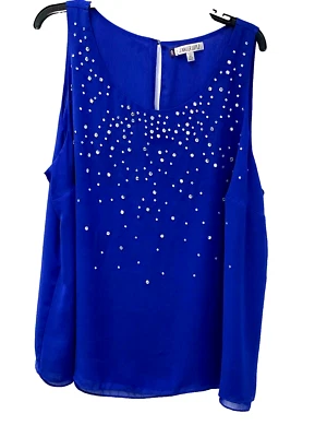 Jennifer Lopez Size 2X Blouse Sheer Royal Blue Sequins Sleeveless Fully Lined - Image 1 of 4