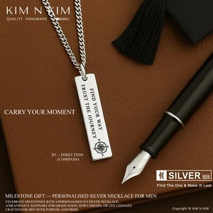 925 Silver Men’s Bar Neck✔️Personalised Graduation Gift✔️Solid Silver - Picture 1 of 17