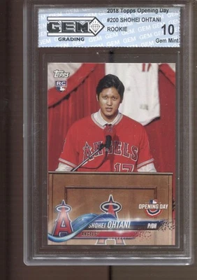 2018 Shohei Ohtani Topps Opening Day #200 Gem Mint 10 RC Rookie LA Dodgers - Image 1 of 2